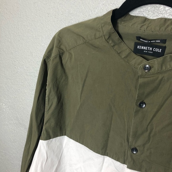Kenneth Cole New York Green and White Color Block Long Sleeve Button Down Shirt - Picture 3 of 8